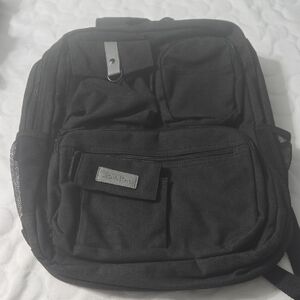 New Black Structured Backpack with Metal Accents